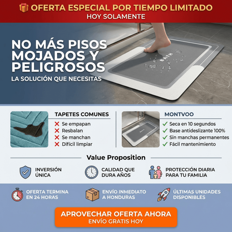 Tapete de Baño Antideslizante y Absorbente MontVoo – 24×16 pulgadas - Inversiones Alkosto
