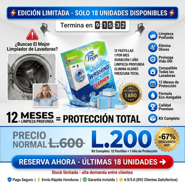 WashClean Pro – Pastillas Limpiadoras para Lavadora (12 Tabletas) Amazon conGarantía incluida - Inversiones Alkosto
